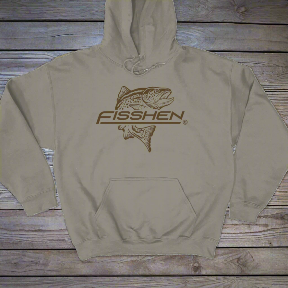 Army Green light weight hoodie with Fisshen Co. Logo front centre drawstring hood front pocket