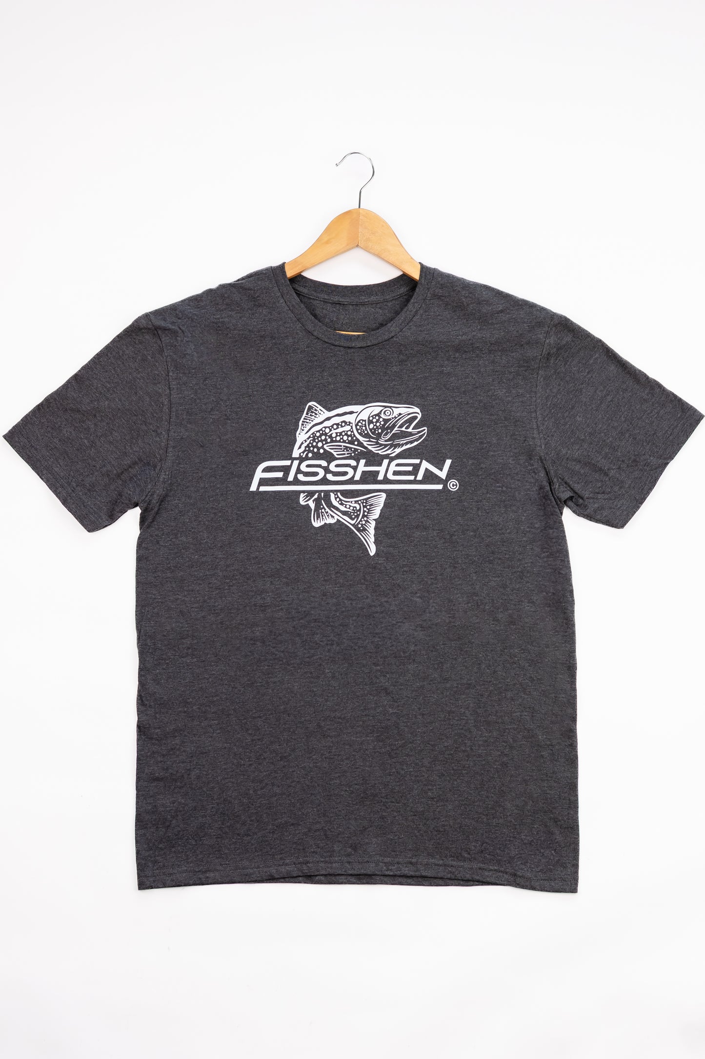 Trout front centre fisshen logo Tee, grey colour soft cotton