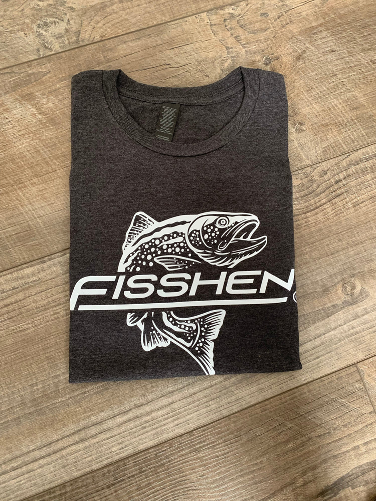 Soft Style grey tshirt with fisshen co logo and skull design on the back