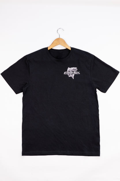 trout logo left chest Fisshen T-shirt. Black colour, soft cotton blend