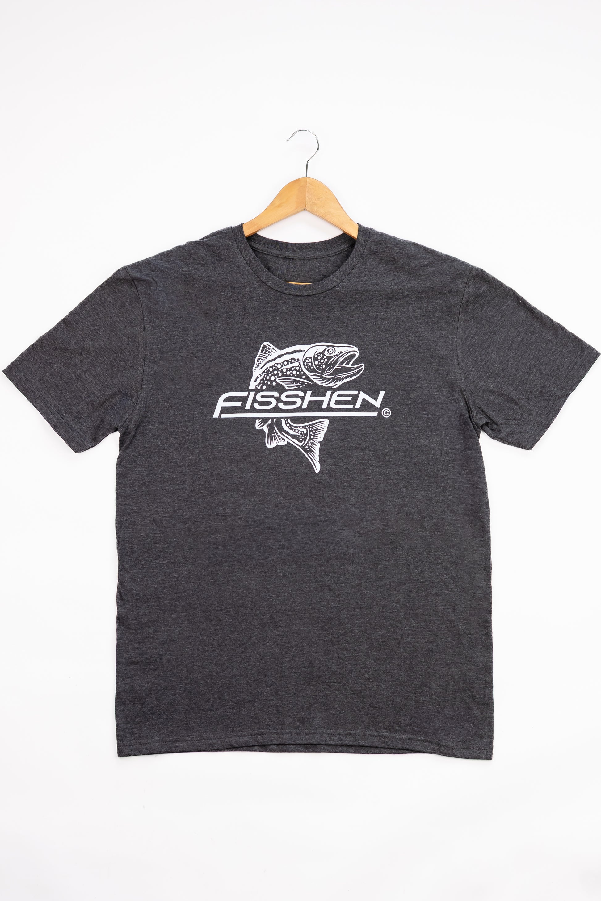Trout front centre fisshen logo Tee, grey colour soft cotton